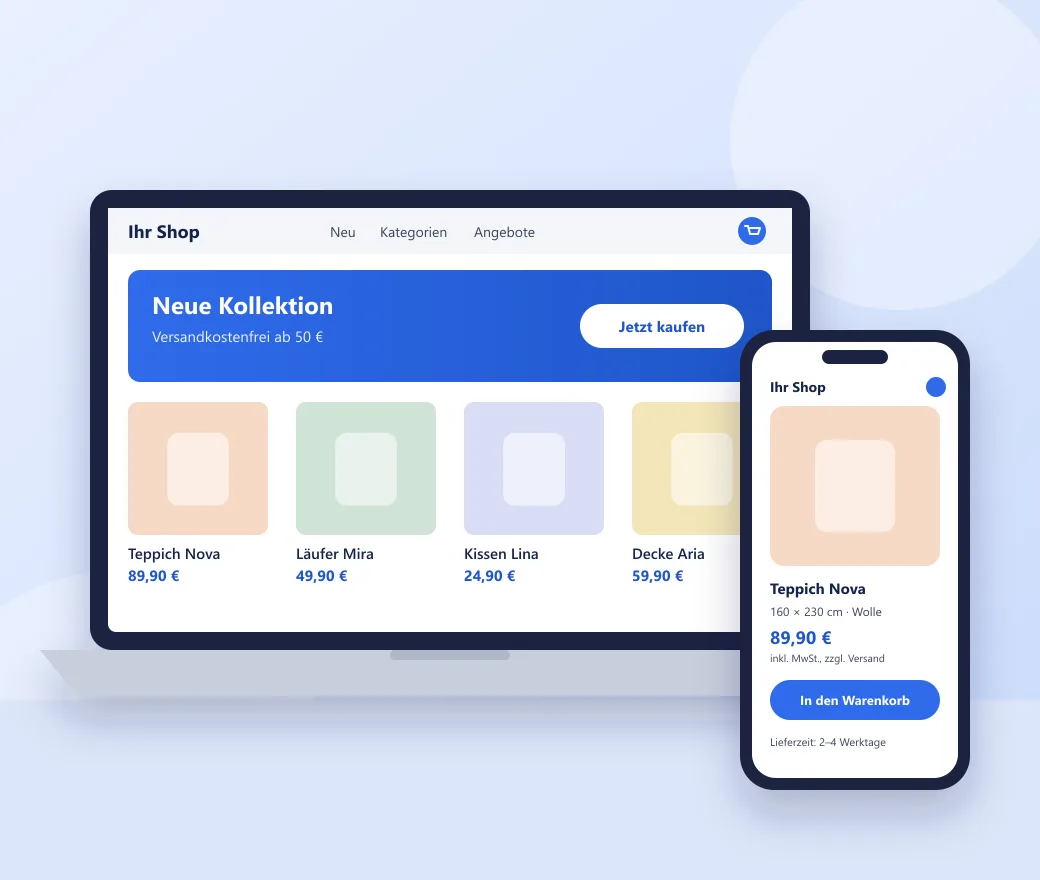 Online-Shop erstellen lassen mit WordPress und WooCommerce auf Laptop und Smartphone